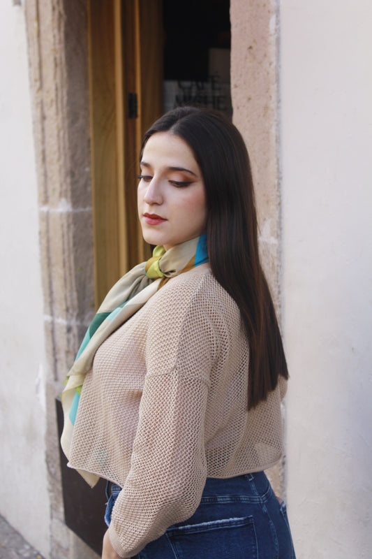 Crop Top Malla “V” Beige Arena