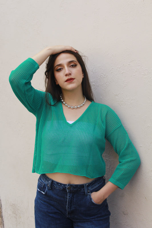 Crop Top Malla “V” Verde Menta