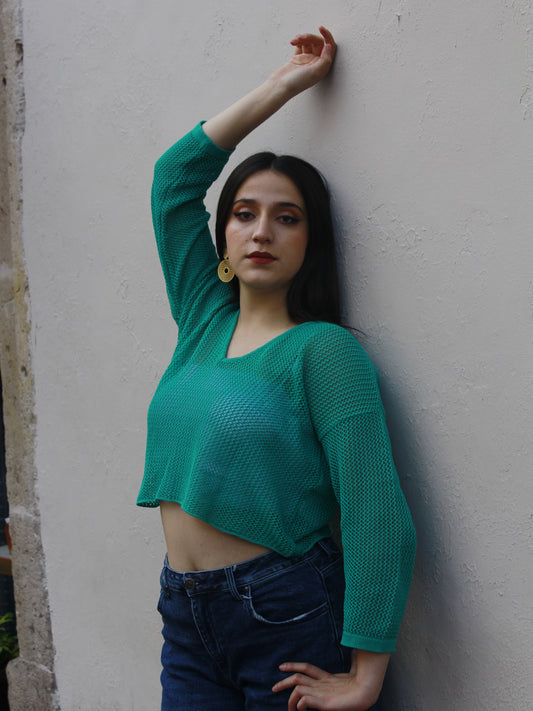 Crop Top Malla “V” Verde Menta